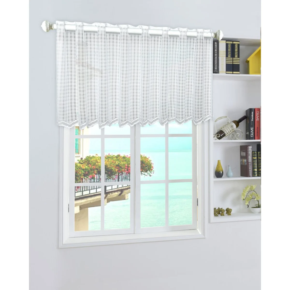 Short Curtain For Kitchen Home Window Valance Coffee Shop Door Screen White Grid Design Modern Simple Style Living Room