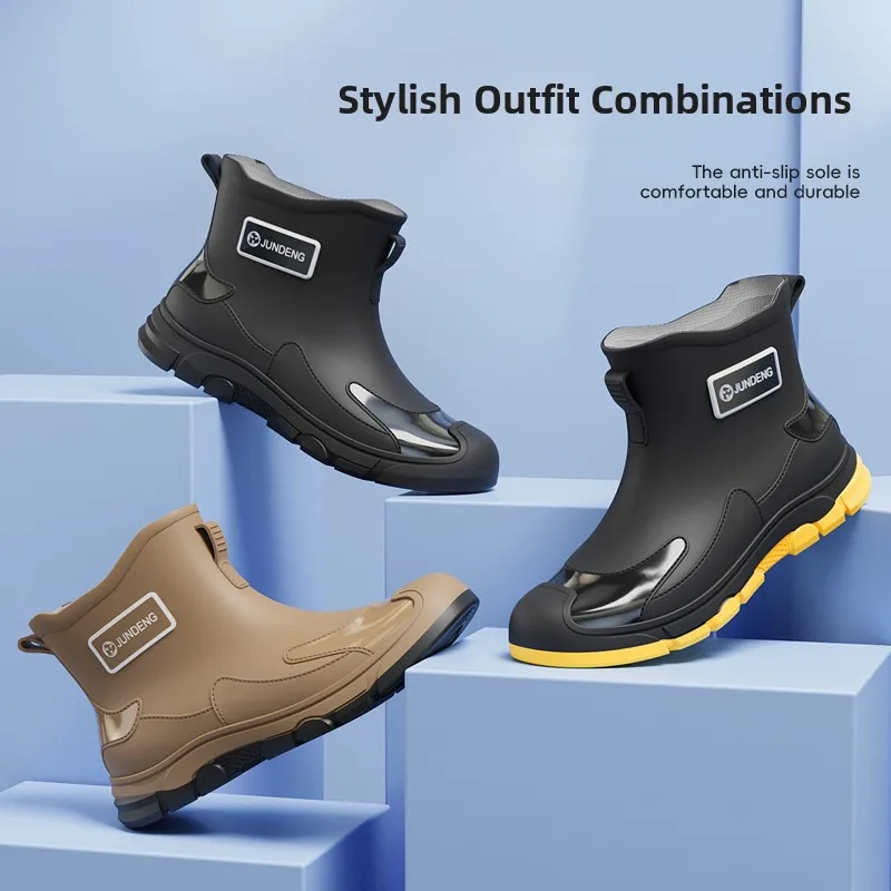 أحذية مطر رجالية عصرية للصيف، أحذية سيليكون مضادة للانزلاق ذات قاعدة مسطحة مقاومة للماء للمطبخ #2