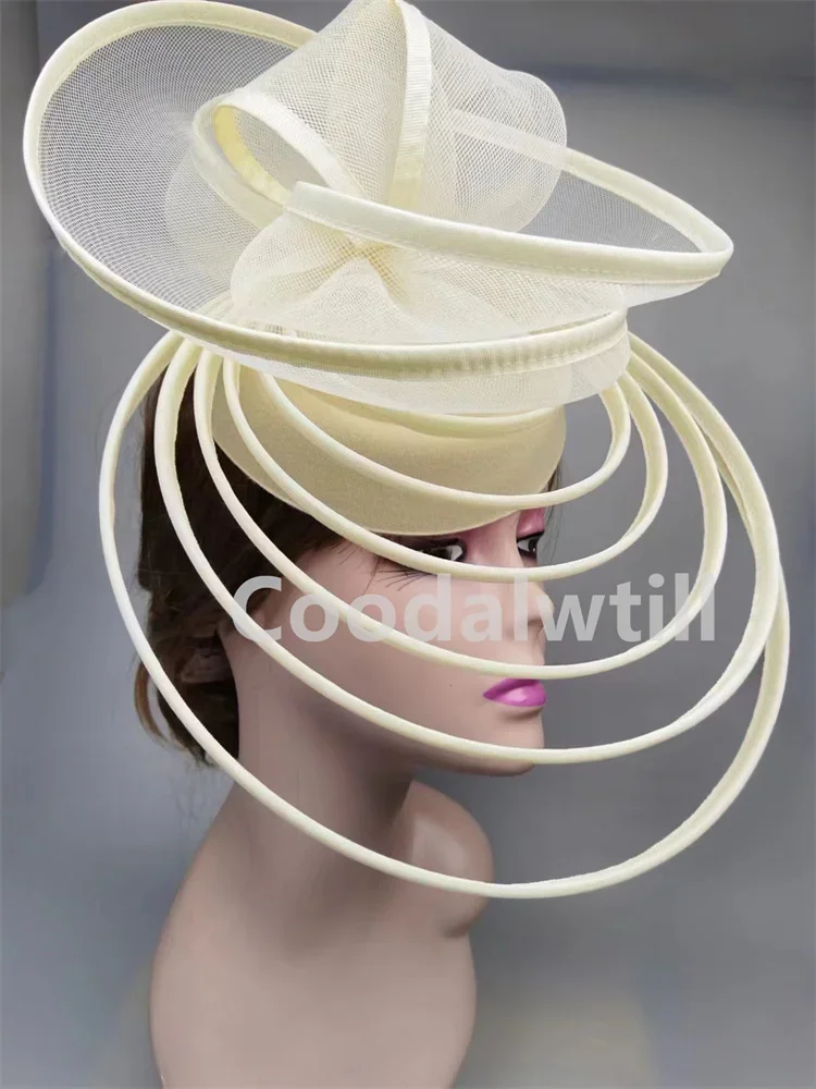 Big Fascinator Hat Royal Ascot Pillbox Caps Wedding Mesh Headpiece Women Party Banquet Chapeau Cap Headband Ladies Wedding