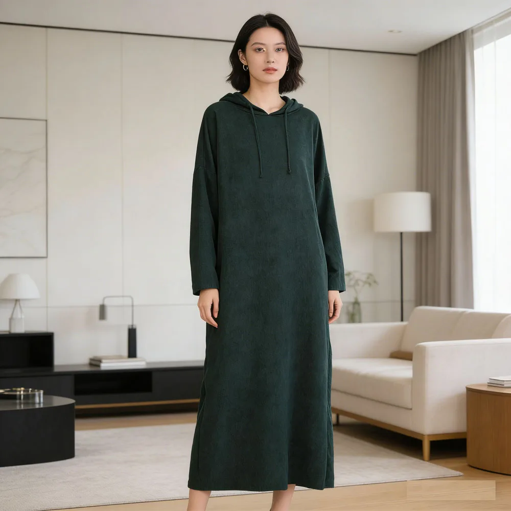 

Dubai Abayas Muslim Women Corduroy Abaya Modest Hooded Dress Ramadan Thicked Solid Color Long Robe Female Islam Clothing Turkey