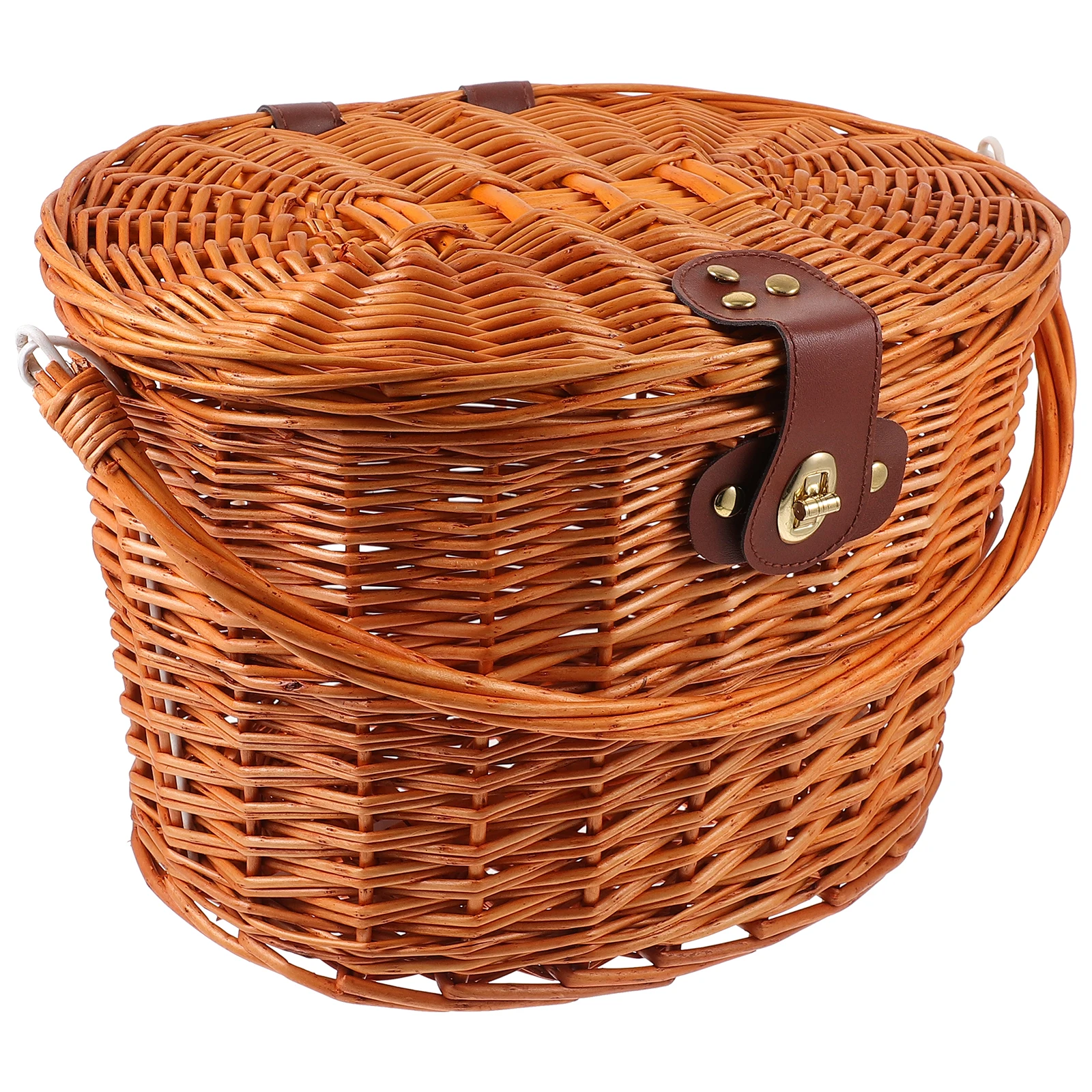 

Плетеная передняя велосипедная корзина коричневого цвета с крышкой, крепление на руль, большая вместимость для велосипедных плетеных корзин для велосипедных аксессуаров