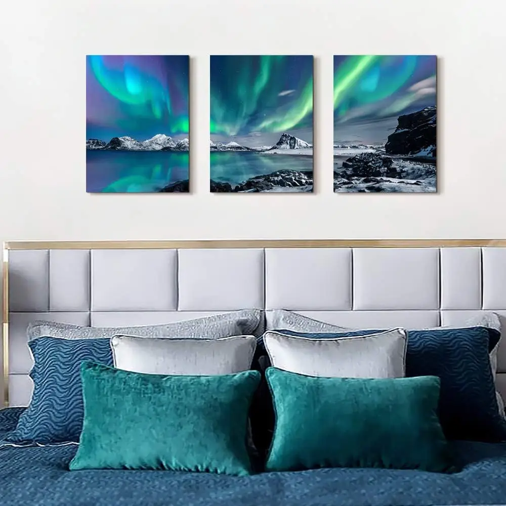 

Art modern high definition home decoration painting triptych aurora landscape art canvas painting