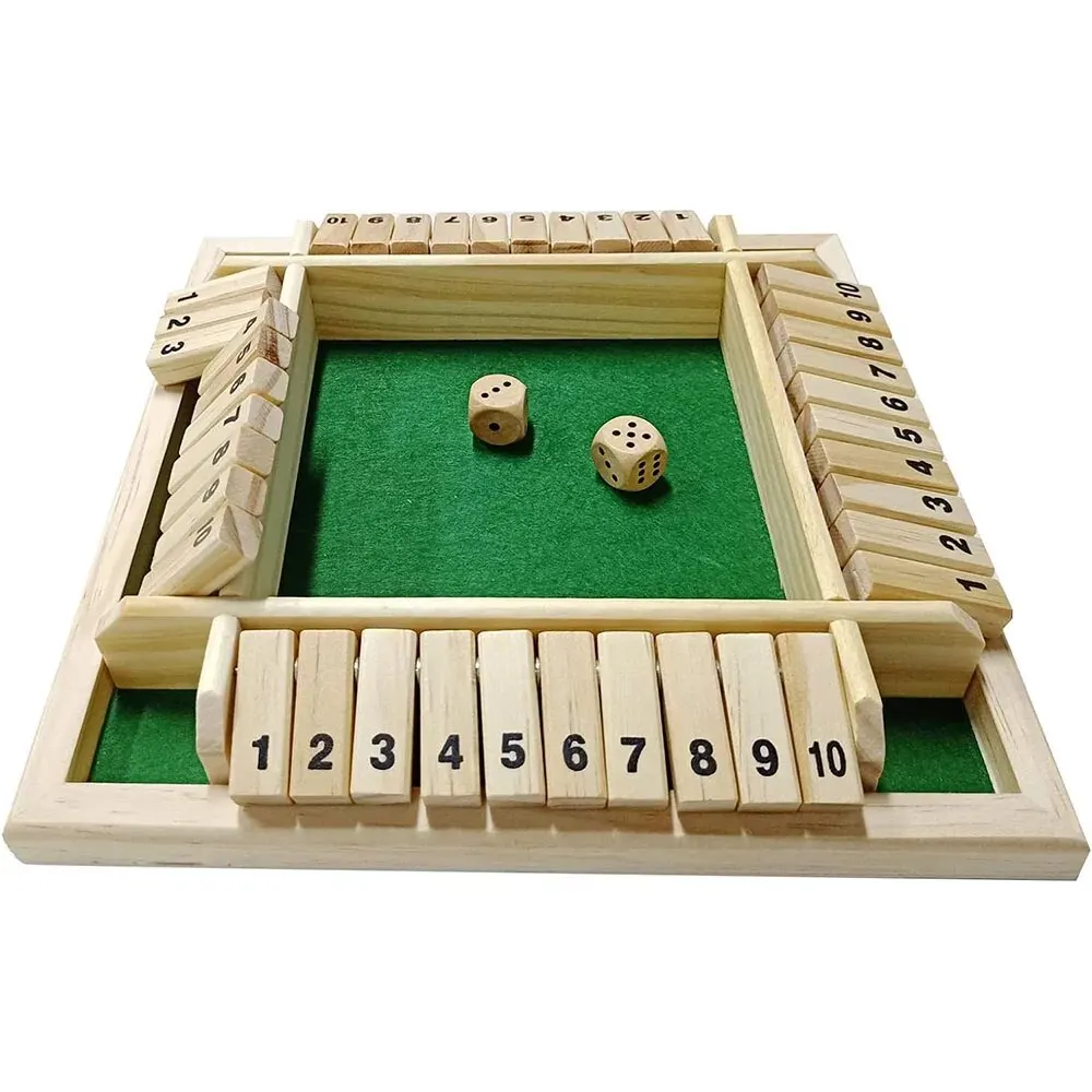 Shut The Box Dice Game Classic 4 Sided Wooden Board Game Flip 10 Numbers Classic Tabletop Party Entertainment Games