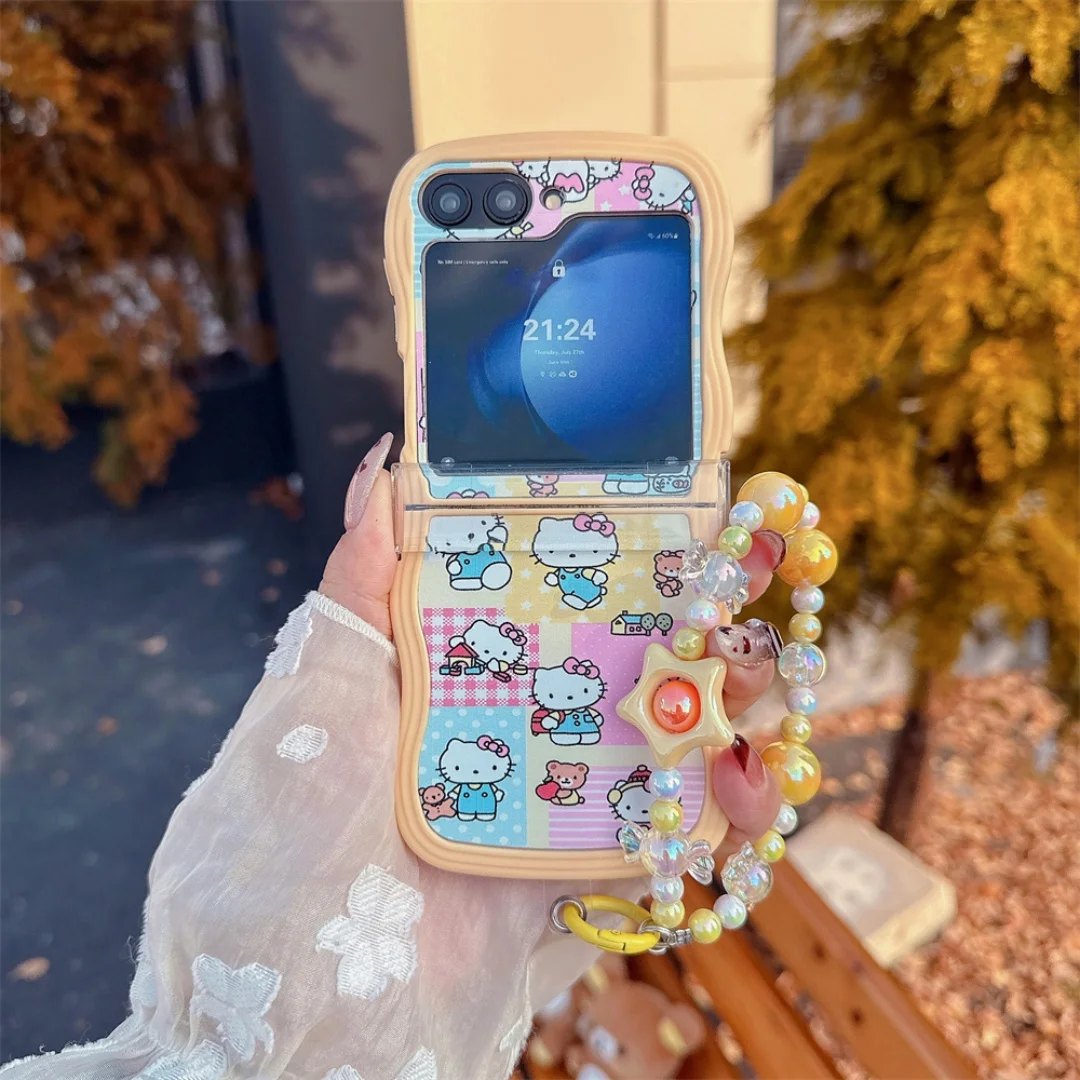 

Japan Korean Cute Hello Kitty Pink Candy Bracelet Hinge Protective Case For Samsung Z Flip 7/6/5/4/3 kawaii Cover