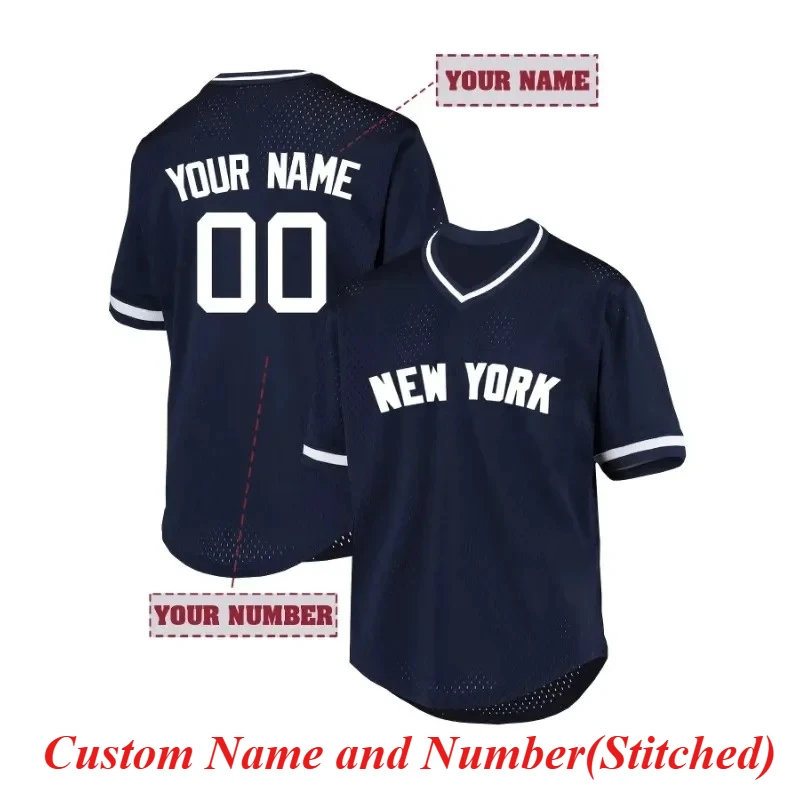 Customized Name and Number Design Men's Baseball Jersey NEW YORK Embroidery Design Short Sleeve Loose Breathable T Shirt for Men
