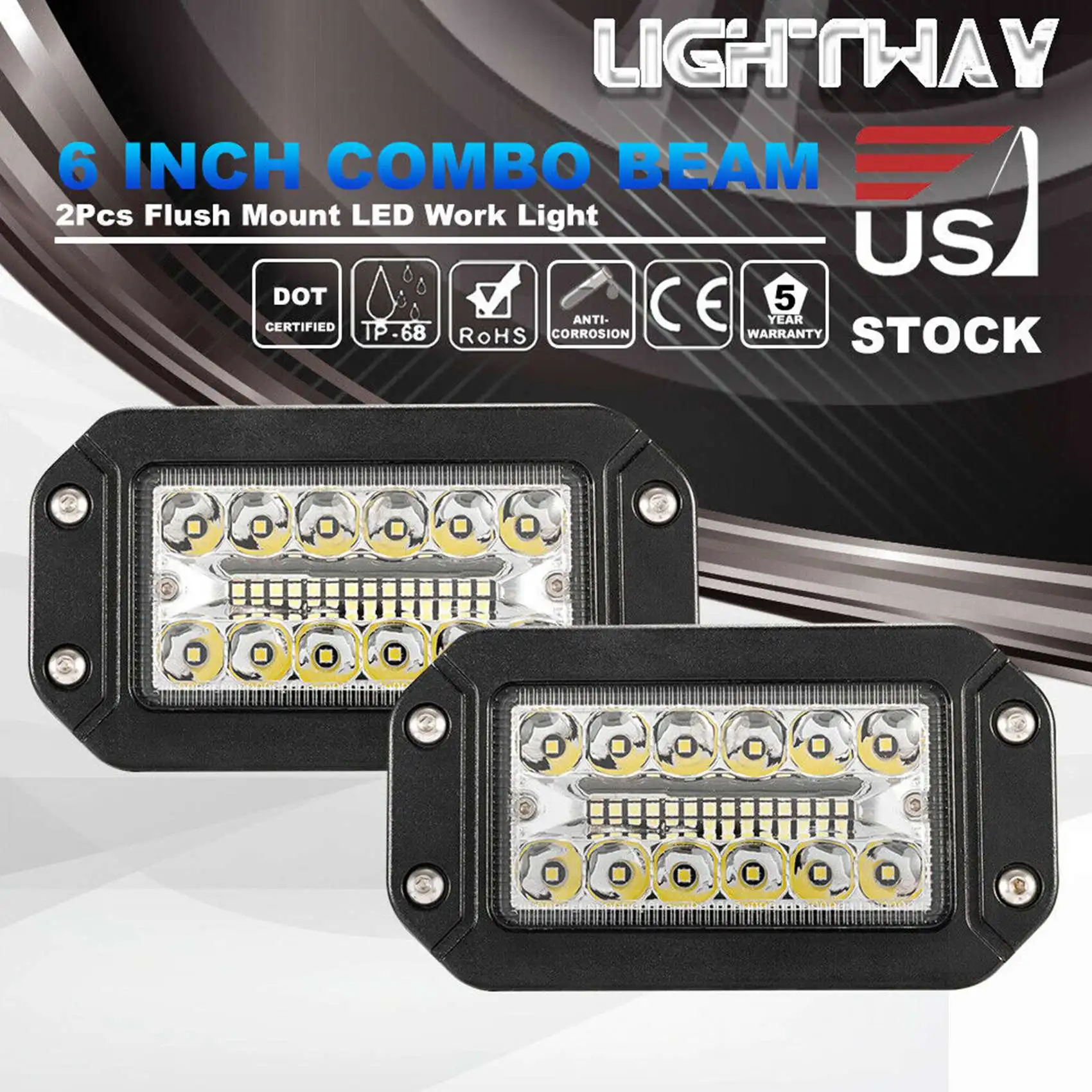 Unique 4Pcs 12V 6 Inch Flush Mount Work Light 26 LED Super Bright Spotlight Car Headlights
