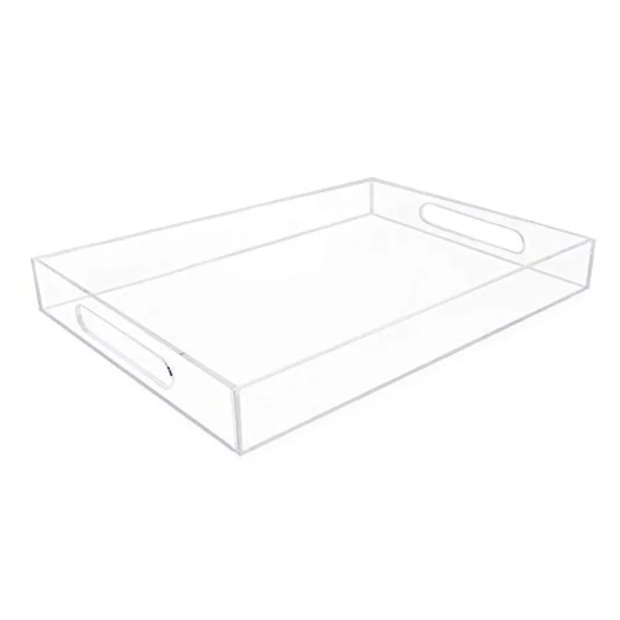

Clear Acrylic Serving Tray 11x17 with Cutout Handles Spill-Proof Stackable Organizer Space-Saver Food and Drinks Server Indoors