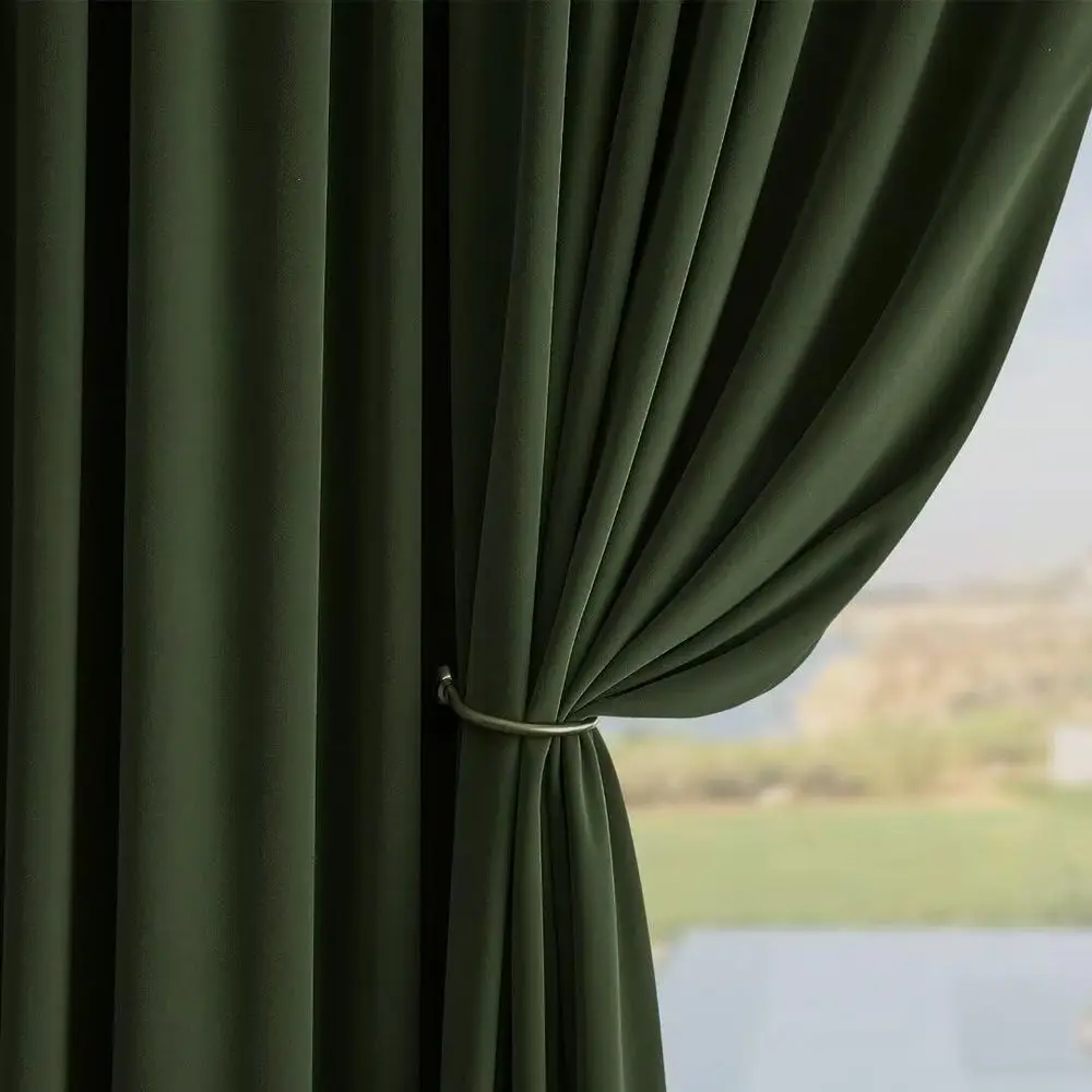 럭셔리 다크 올리브 벨벳 커튼, 120 길이, 암막 단열 패널, 거실/침실용 부드러운 암막 커튼
