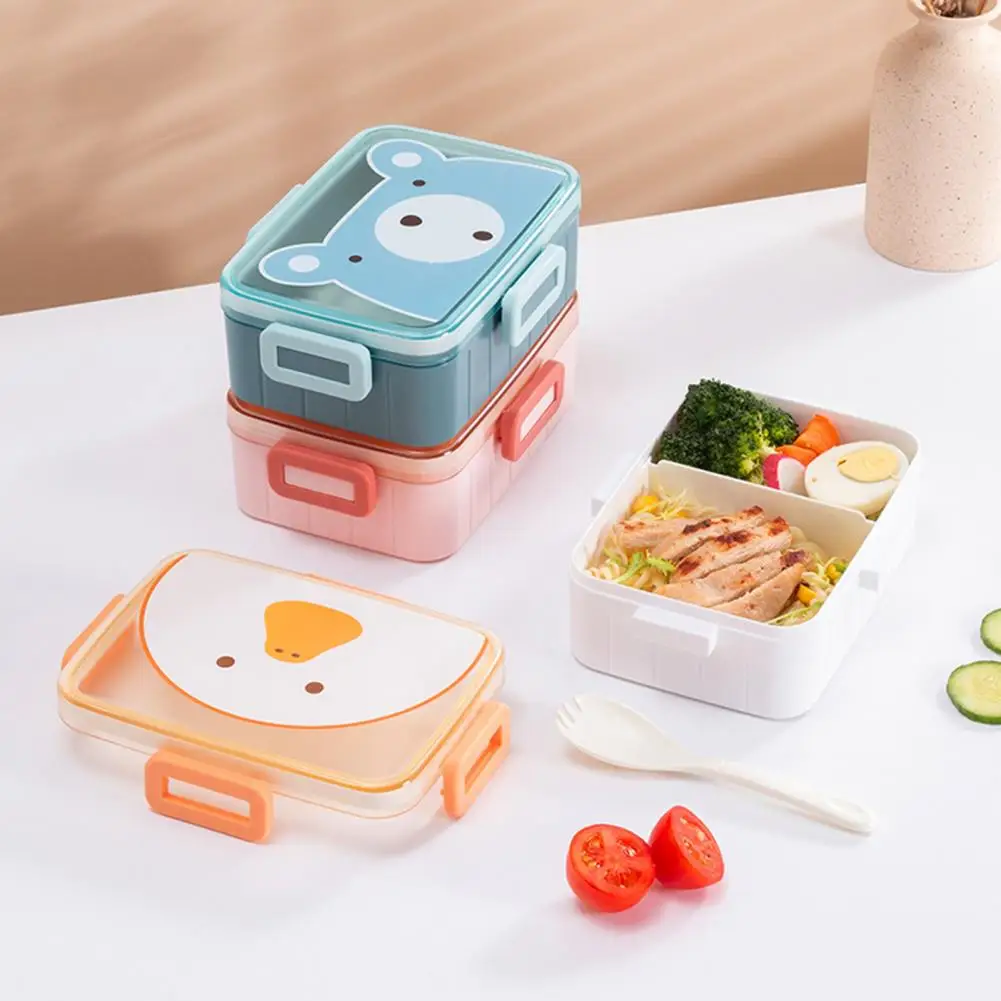 

600ML Children Lunch Box Two Compartments Large Capacity Bento Box Microwave Heating Lock Design Students Lunch Box