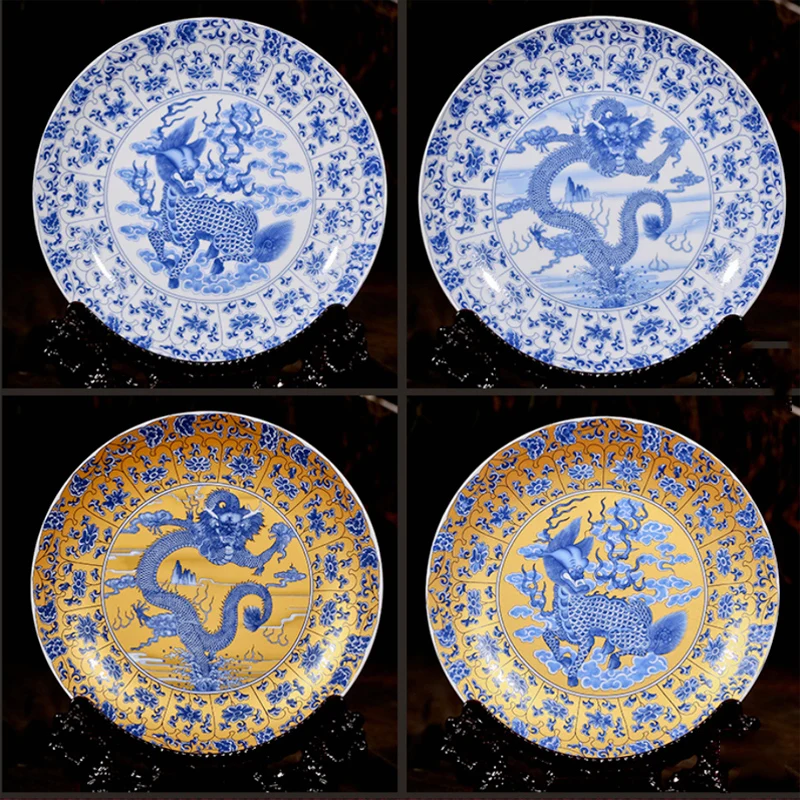 

Jingdezhen Ceramic Plate Decoration Hanging Plate Household Crafts Dragon Porcelain Plate Antique Modern Fashion