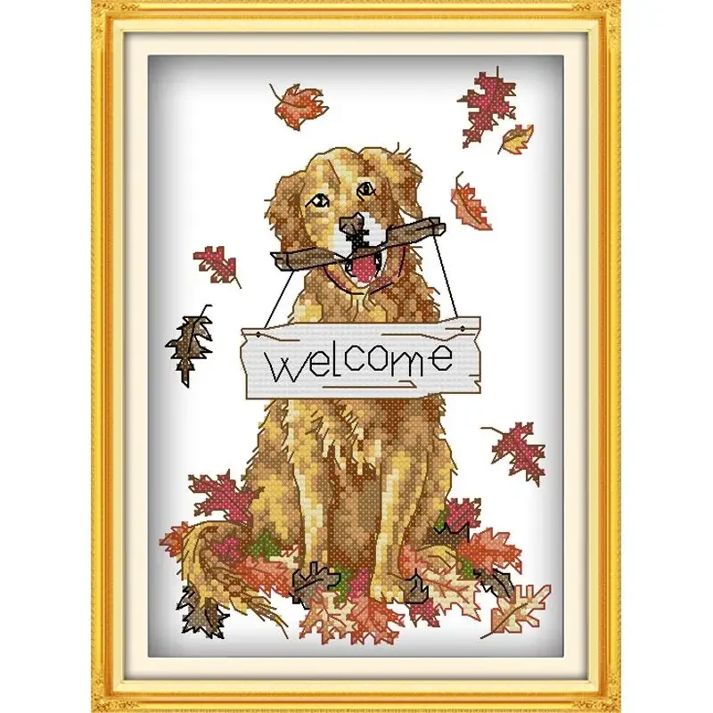 Joy Sunday Pre-printed Cross Stitch Kit  Easy Pattern Aida  Stamped Fabric Embroidery Set- Welcome