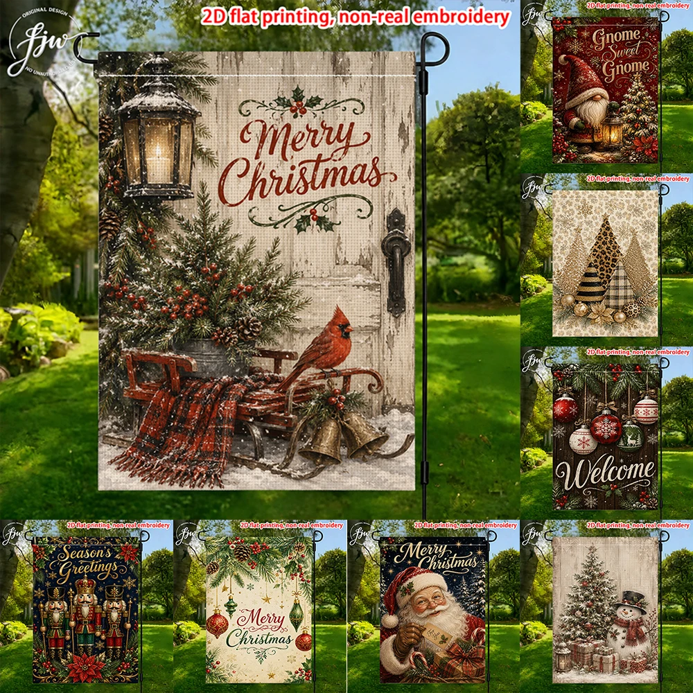 1pc Vintage Christmas Garden Flags  Rustic Holiday Outdoor Yard Decorations For Winter Festive Porch Patio Lawn