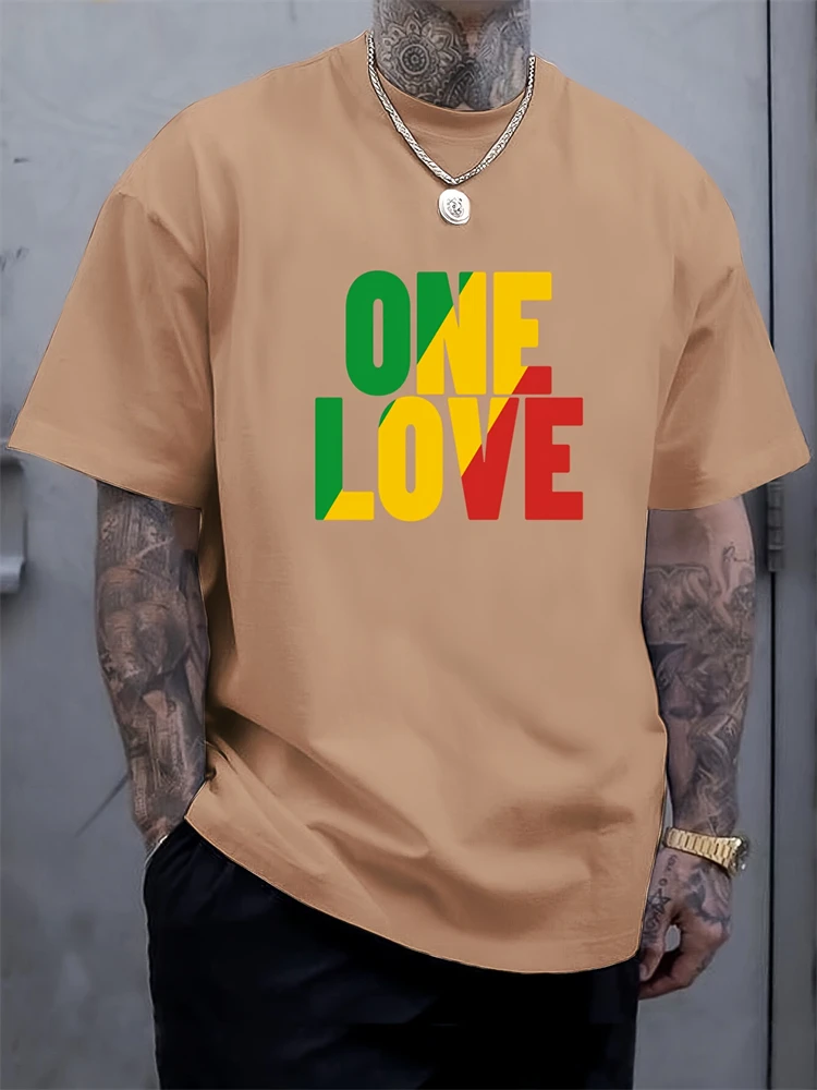 One Love Rasta Jamaican Reggae Style Men\'s T-Shirt Summer Daily Casual Men\'s Tee Outdoor Street Fashion Men\'s Short-sleeved Top