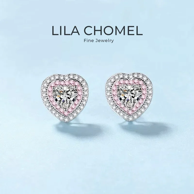 

Daughter Birthday Gift 18K White Gold Heart Stud Earrings 1CT Moissanite Diamond Girlfriend PT950 Platinum Women Valentine's Day