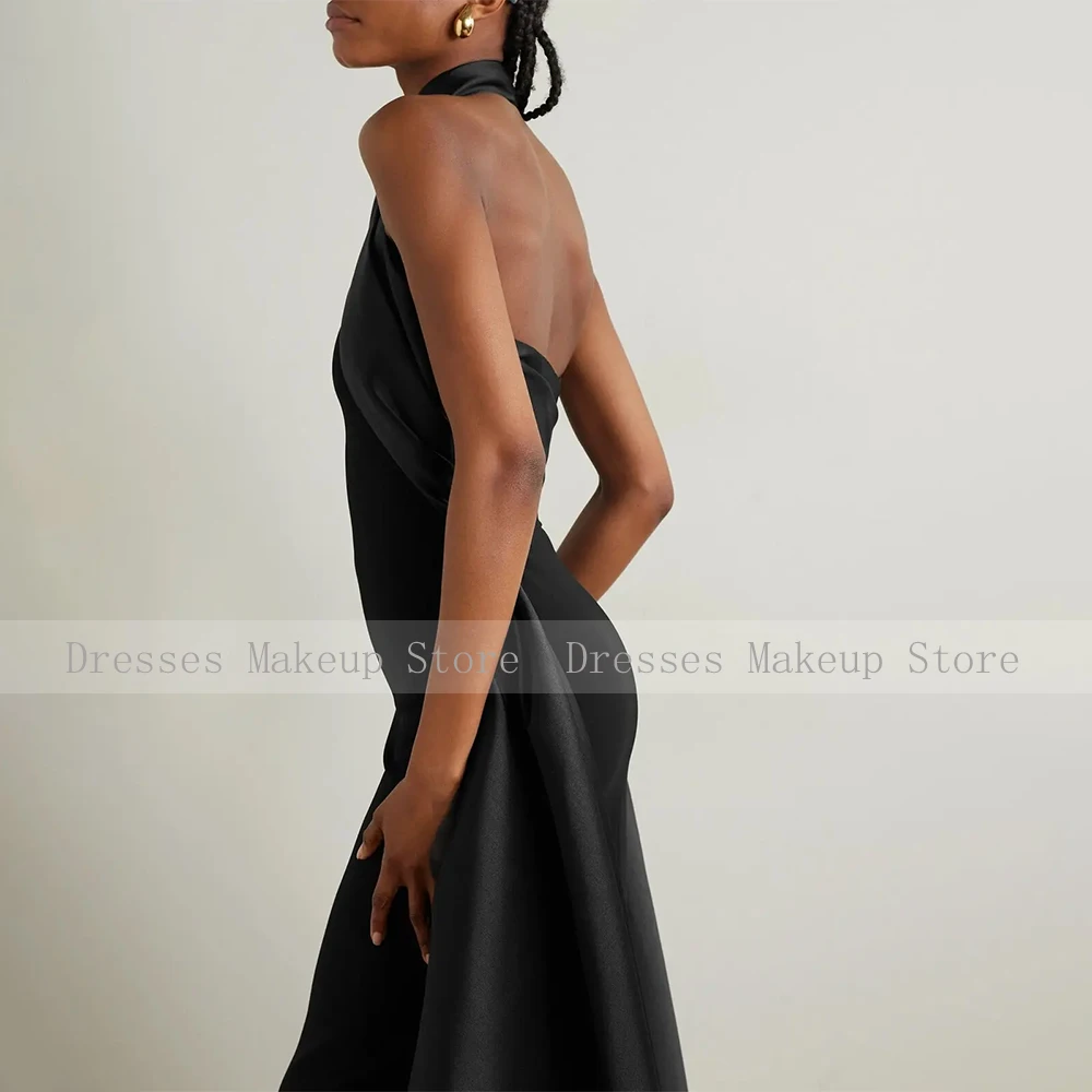 Black Evening Dress Halter Backless Sleeveless Column Simple Evening Gowns for Women 2024 Back Split Criss-Cross Formal Dresses image 3