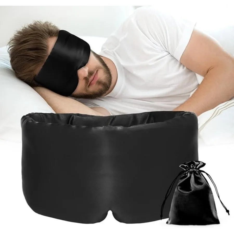 

Silk Sleep Mask for Women Men, Mulberry Silk Eye Sleeping Mask & Blindfold with Adjustable Strap, Blackout Eye Cover for Sleep Travel Yoga Nap, Large Size, Black