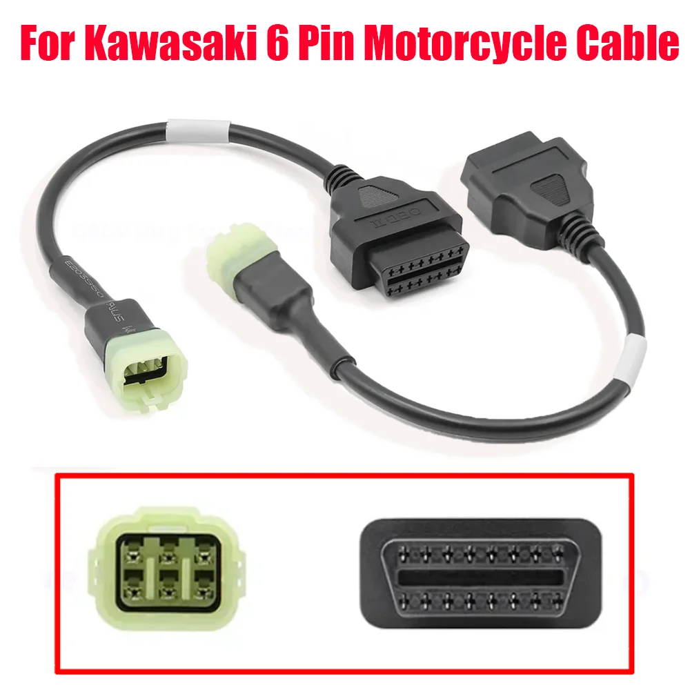 

For Kawasaki 6 Pin Motorcycle Cable Plug OBD Diagnostic 6 Pin to OBD2 16 Pin Adapter Motorbikes ECU Convert Cord Quality Tool