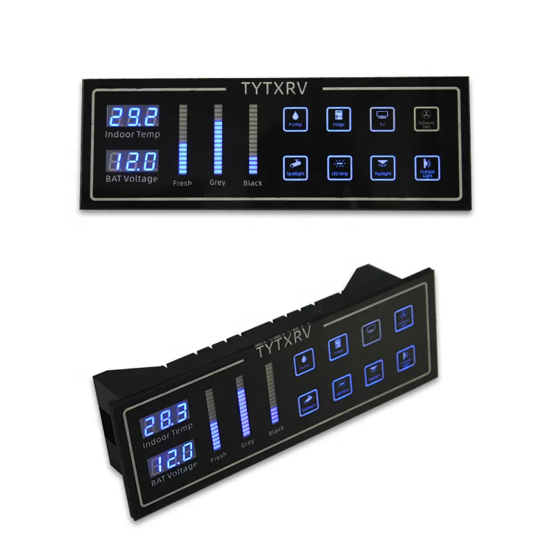 TYTXRV Customizable 8-Way Switch Control Panel With Sensors & Relays Blue Backlight Touch Switch Panel For For Car RV Camper