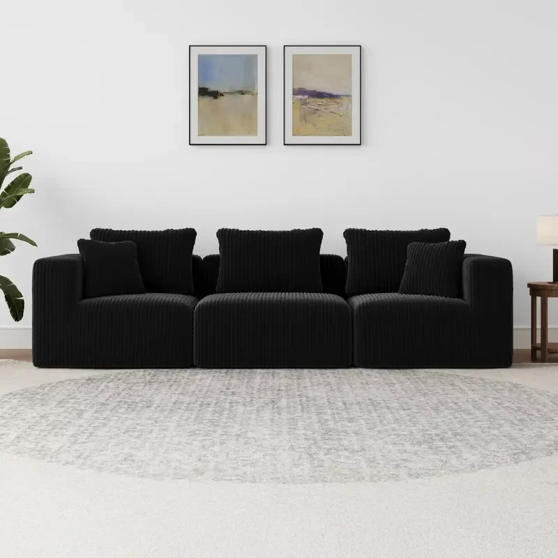 Modern Design Compressed Vacuum L-Shaped Sofa Pocket Spring Filled Corduroy Sectional Sofa Set Modular Apartment Compressed