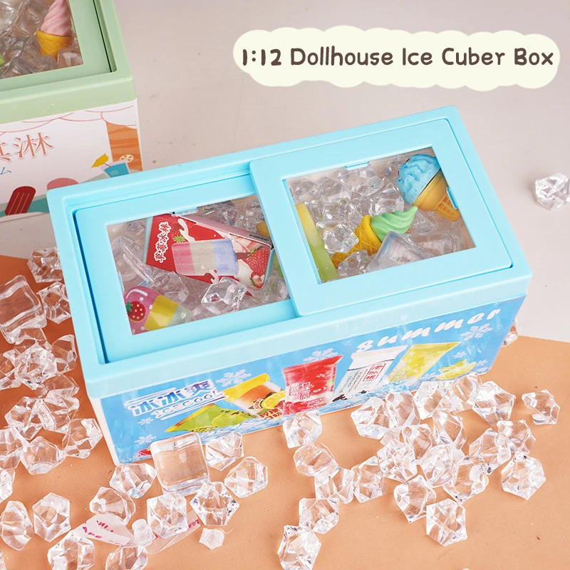 1:12 Dollhouse Miniature Ice Cream Cabinet Freezer Supermarket Ice Chest Kids Pretend Play Toys Doll House Accessories