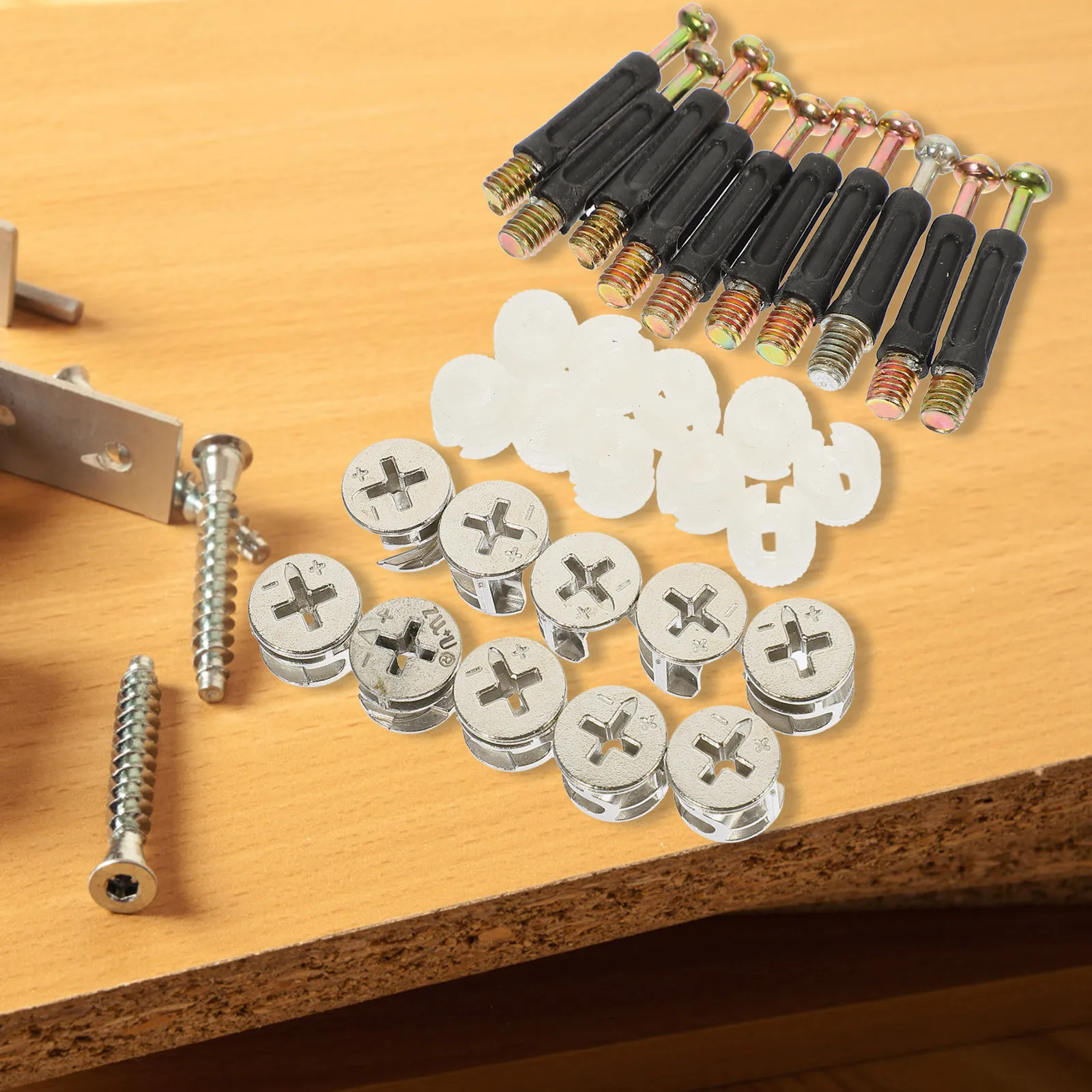 

10Sets Furniture Connectors Sturdy Self-Tapping Thread for Wood Furniture Cabinet Drawer Pre-Inserted Nuts Cam Fittings