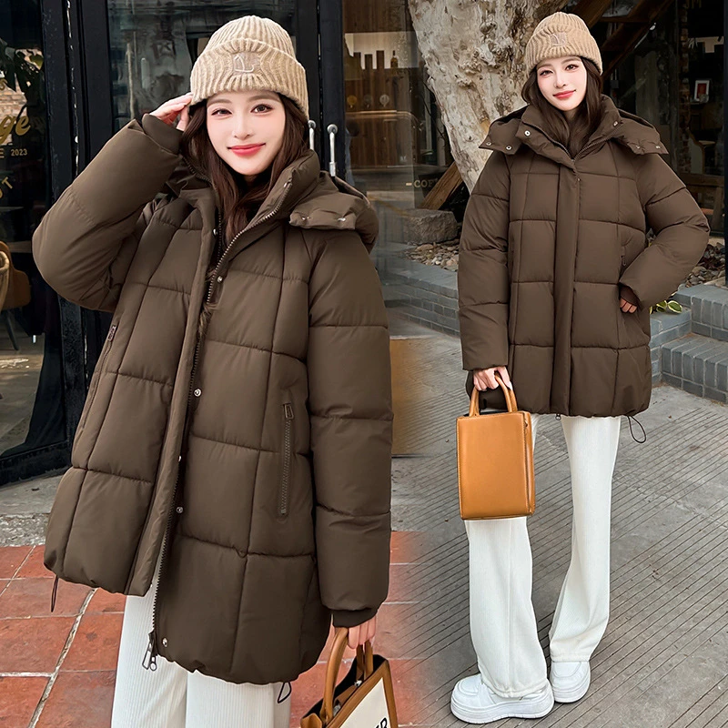 

Новая куртка на хлопковой подкладке, осень-зима 2022, длинная женская куртка с капюшоном и воротником-стойкой на молнии, толстая теплая свободная парка, повседневная верхняя одежда, тренд