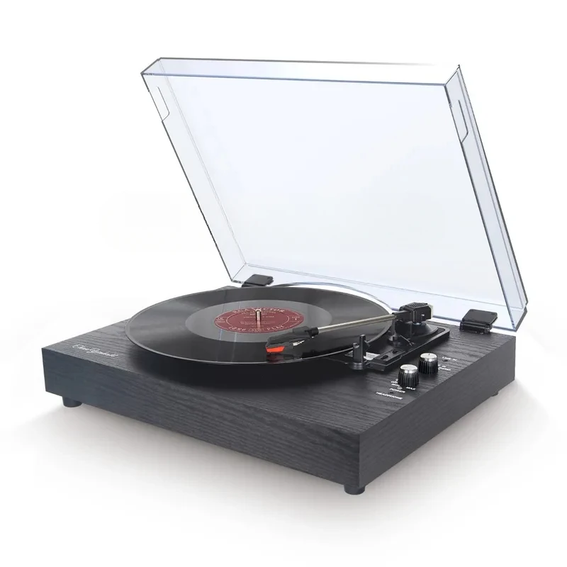 Retro Record Player Wooden Phonograph Built-In Double-Trumpet Speaker Desktop Acrylic Dust Cover