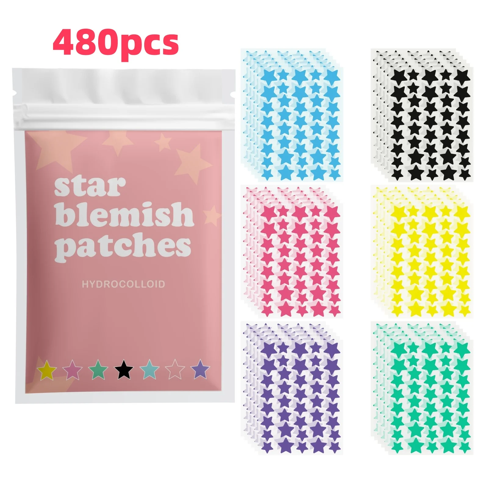

480 pieces of new multi-color star acne patches,concealer acne patches, facial acne patches, and pimples patches, ultra-thin