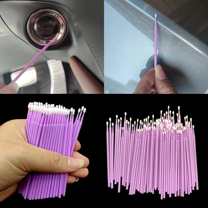 Car Detailing Swabs, Micro Crevice Cleaning Swabs for Auto Interior, Precision Dust Remover, 10cm, 100 Pcs