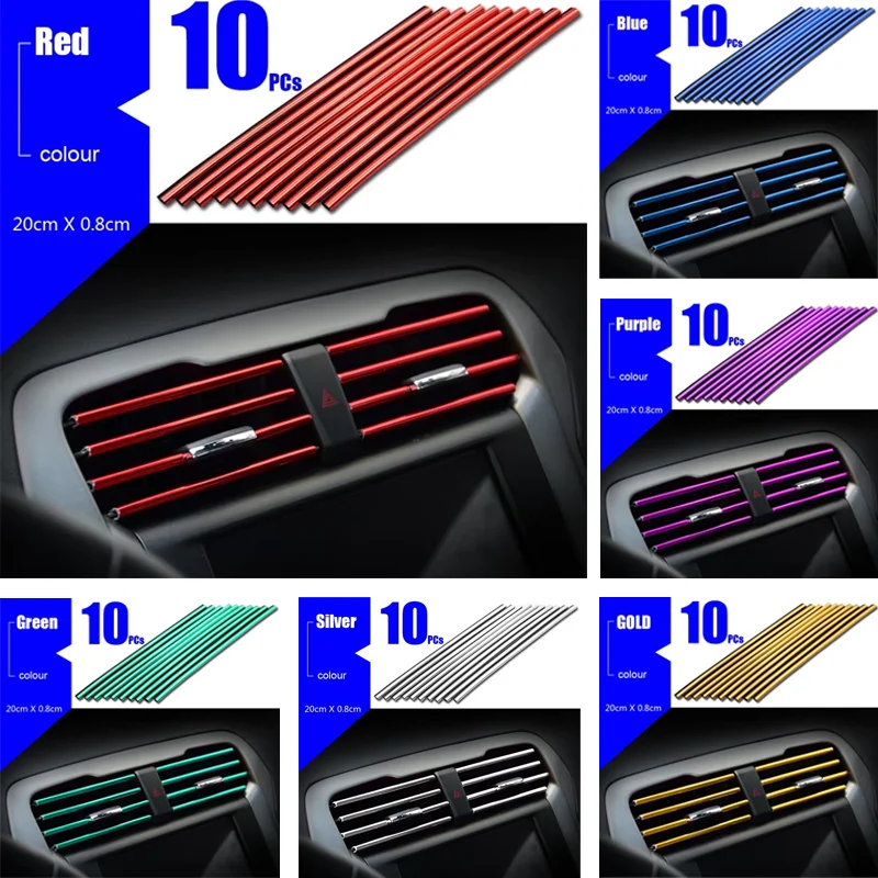 

10Pcs Car Air Conditioner Vent Outlet Decorative Strips High-quality DIY U-shape Moulding Trim Strips Auto Styling Accessories