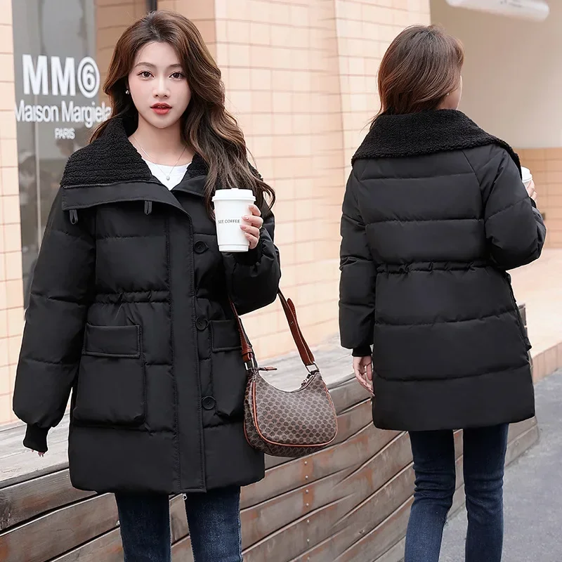 Winter Down Cotton Jacket for Women 2024 New Long and Versatile Student Coat Thickened