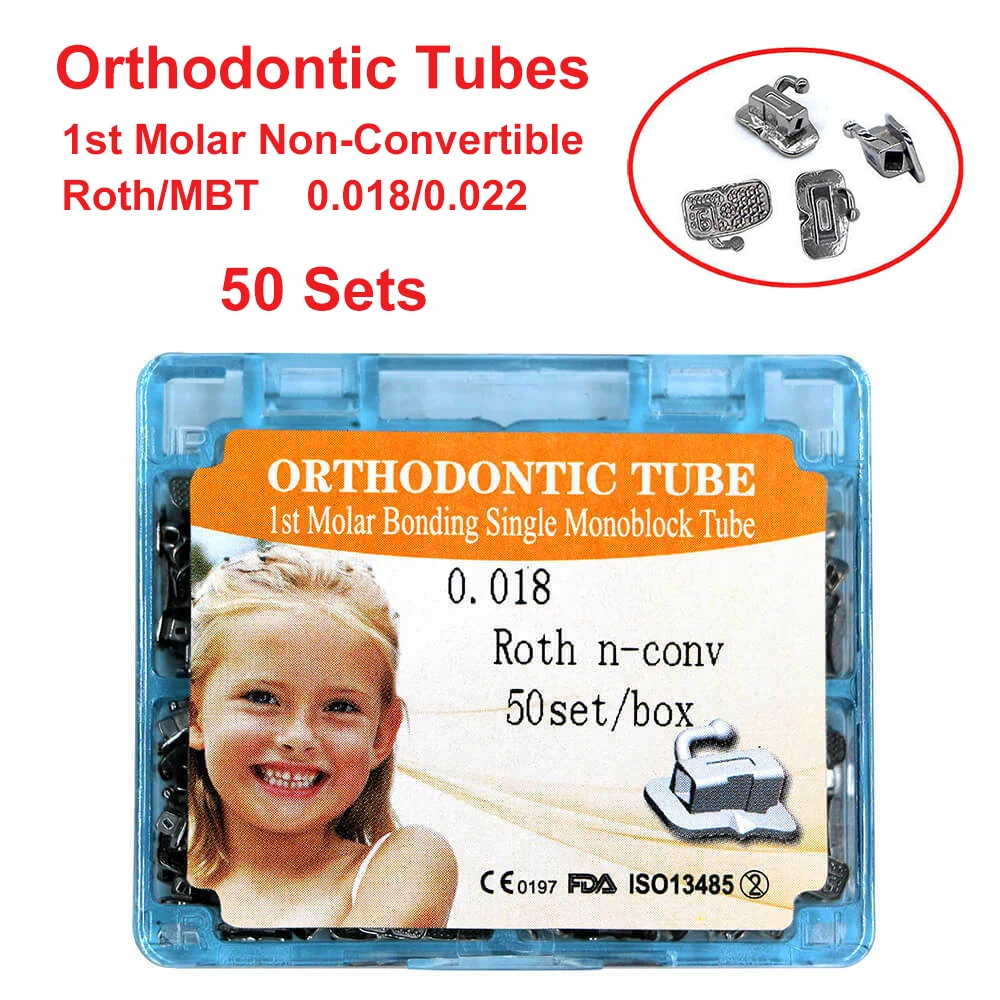 Dental Dentistry Orthodontic Tubes 1st Molar Roth MBT 022 018 Buccal Tube Non-Convertible 50 Sets For Orthodontics Arches Braces