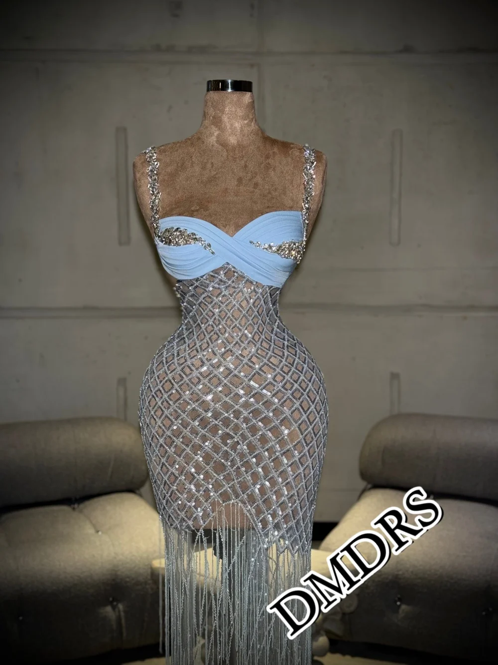 

DMDRS Popular Spaghetti-Strap Evening Dress 2026 Romantic Beaded Party Gown Luxurious Fringed Floor-Length Party Dresses