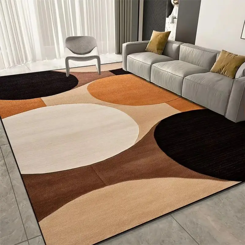 VIKAMA Modern Geometric Circle Area Rug Orange Black Abstract Print Non Slip Carpet For Living Room Bedroom Office Home Decor