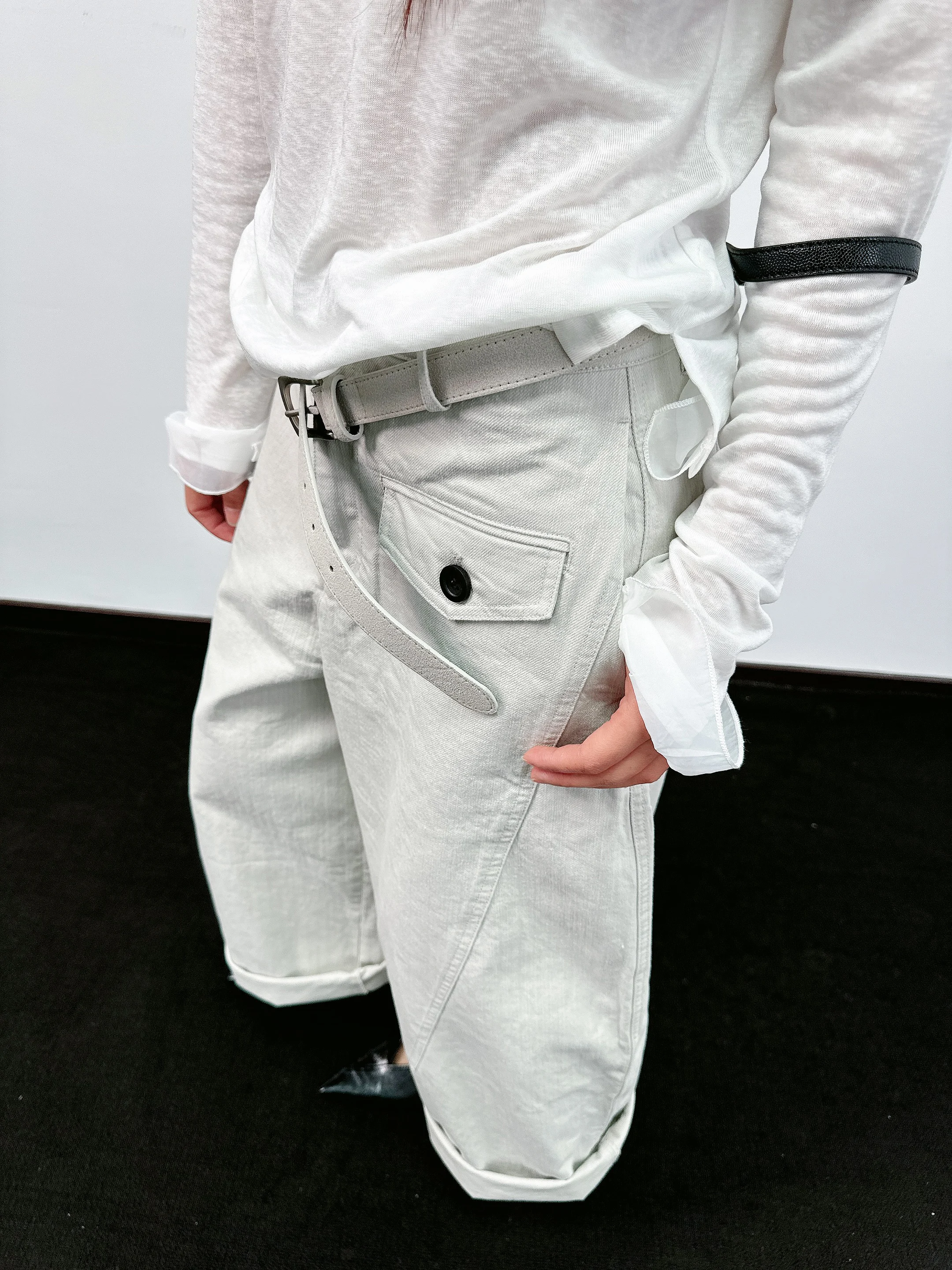 

2026 New Bamboo Bud Cotton Washed Vintage Workwear Style Seven-Foot Wide Leg Pants Design Sensation Loose Casual Pants