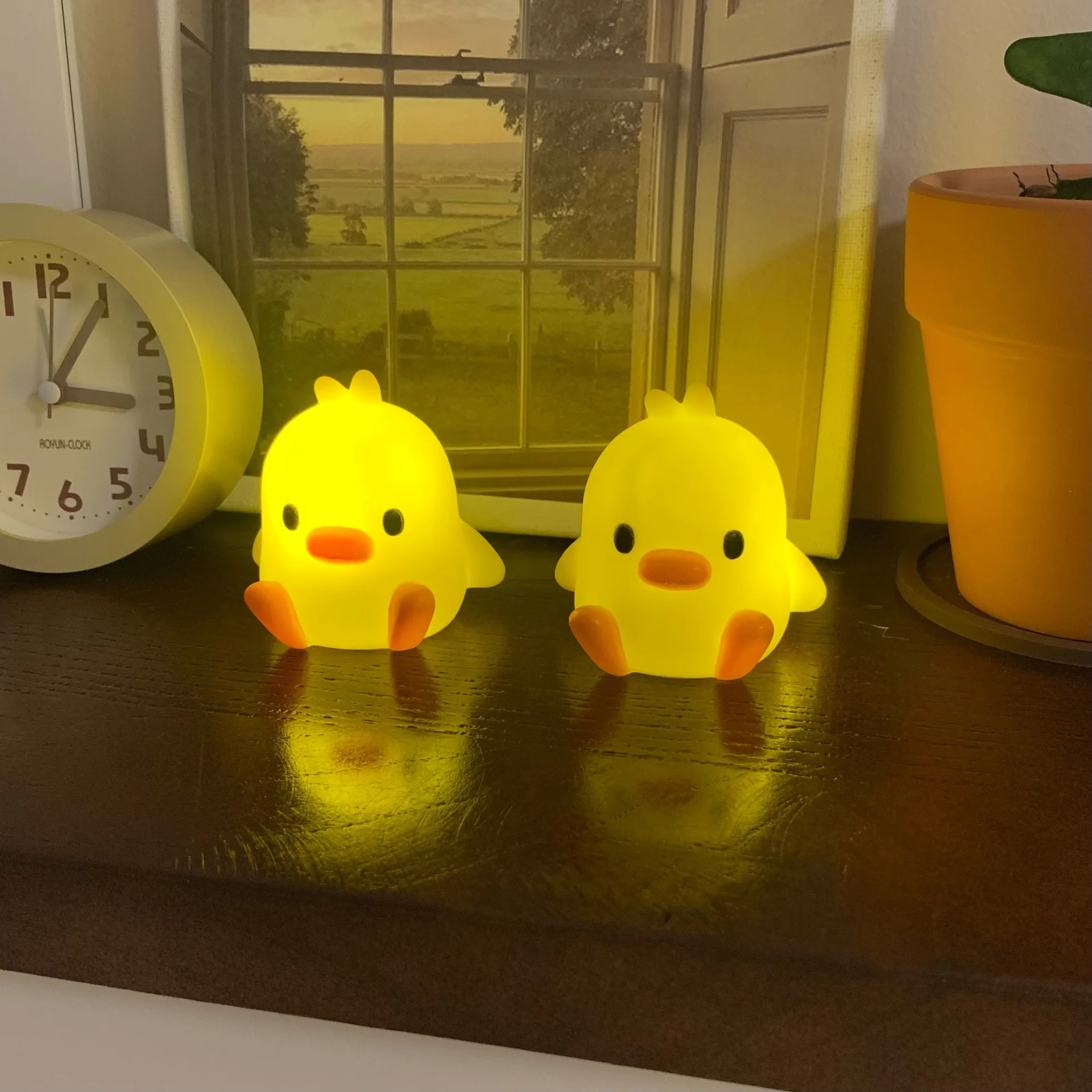Ins Style Cute Yellow Duck Night Light LED Glowing Toy Cartoon Desktop Figurine Home Garden Decor Holiday Birthday Gift