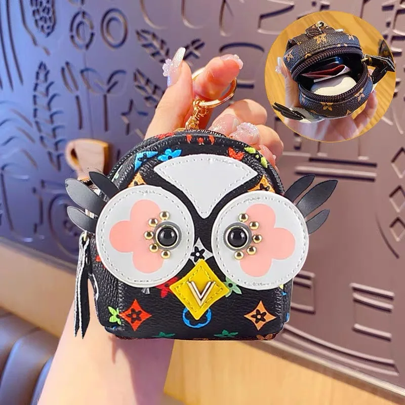 Women Mini Hand Pouch Coin Purse Leather Kawaii Cute Owl Backpack Keychain Wallet Card Lipstick Holder Bag Pendant Organizer