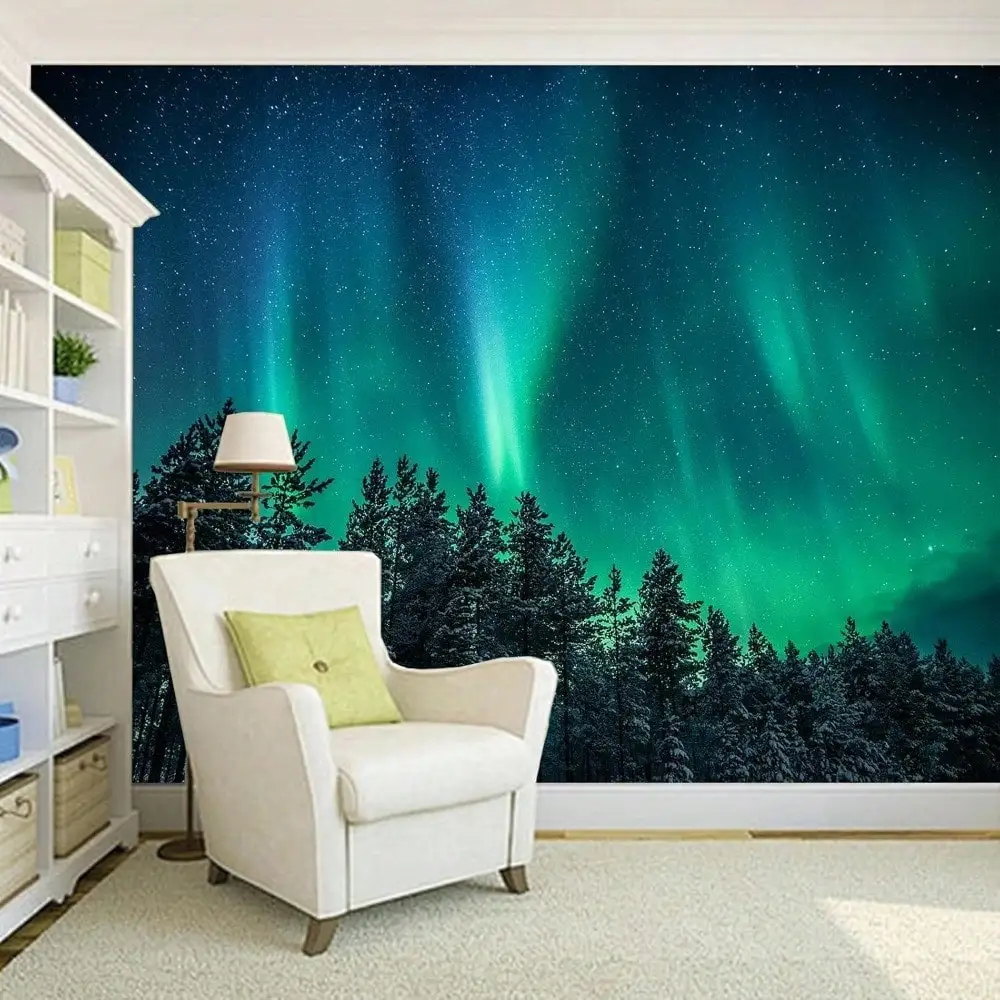 1pc Aurora Borealis Tapestry Northern Lights Wall Hanging Galaxy Starry Night Forest Bedroom Back-to-school season Autumn gifts