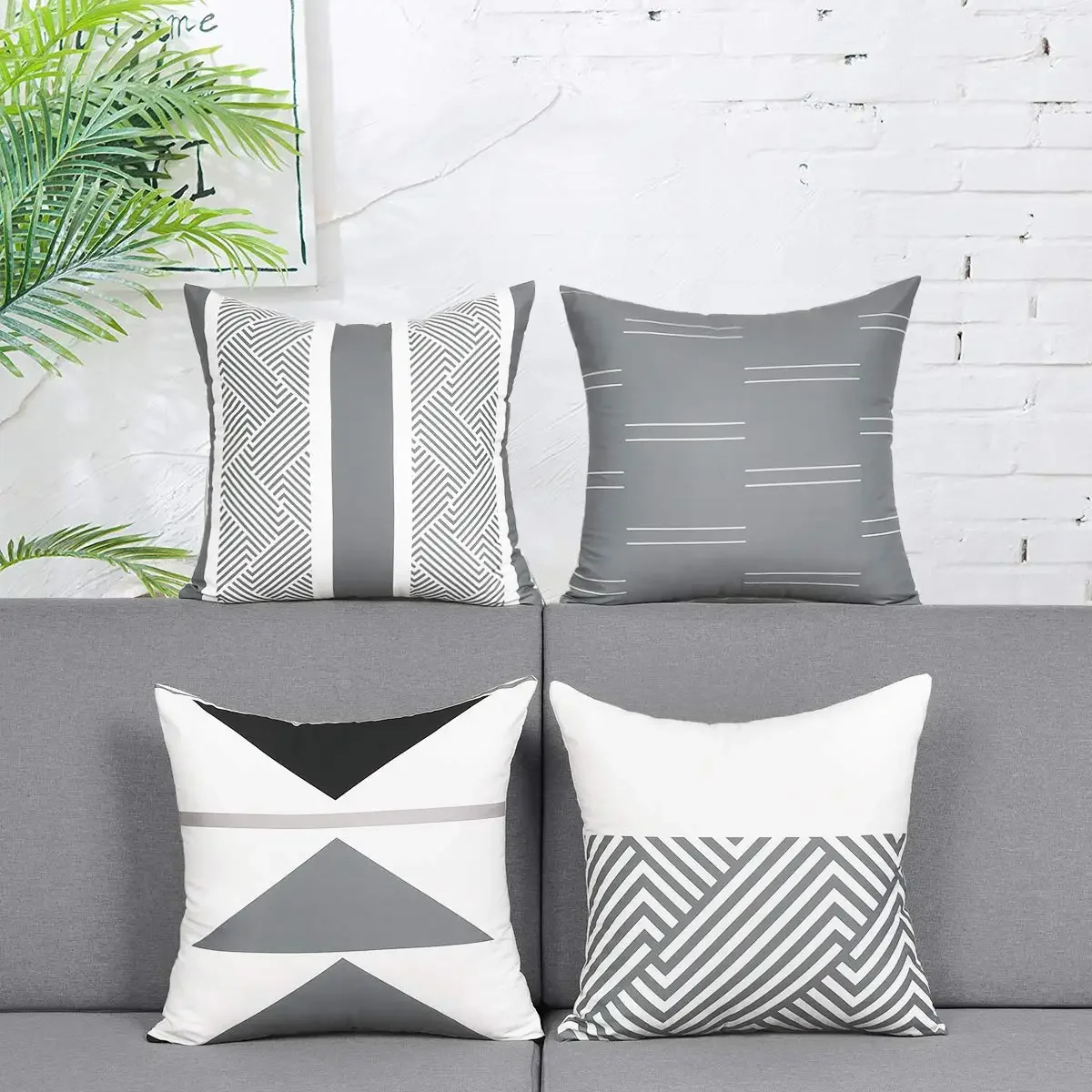 Grey white geometric short plush pillowcase sofa cushion cover home decoration can be customized for you 40x40 45x45 50x50