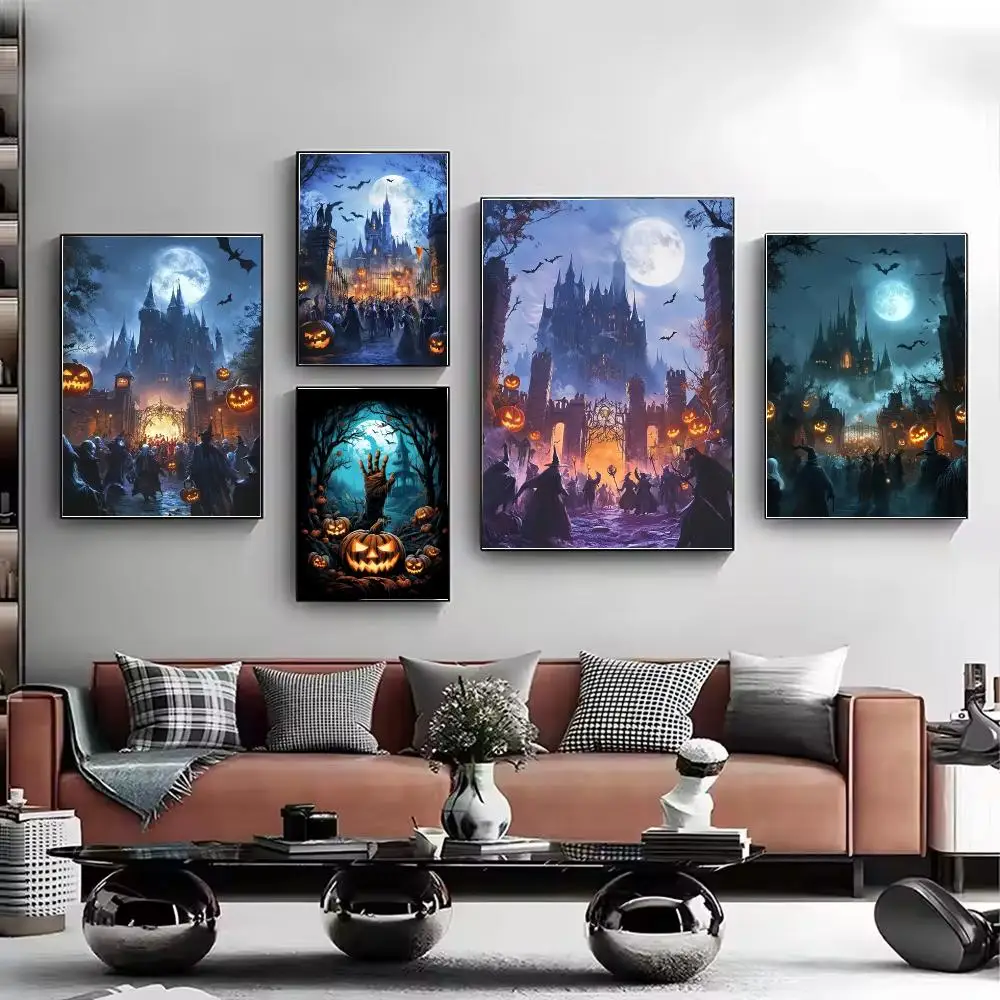 Halloween Castle Spells Rise of the Zombies Poster Stylish Wall Art for Living Room Bedroom Study Home Decor Gift