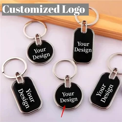 Custom Engraving Logo Name Metal Keychain Personalized Keyring Key Ring Chain Plate Laser Marking Black Mirror Promotional Gift