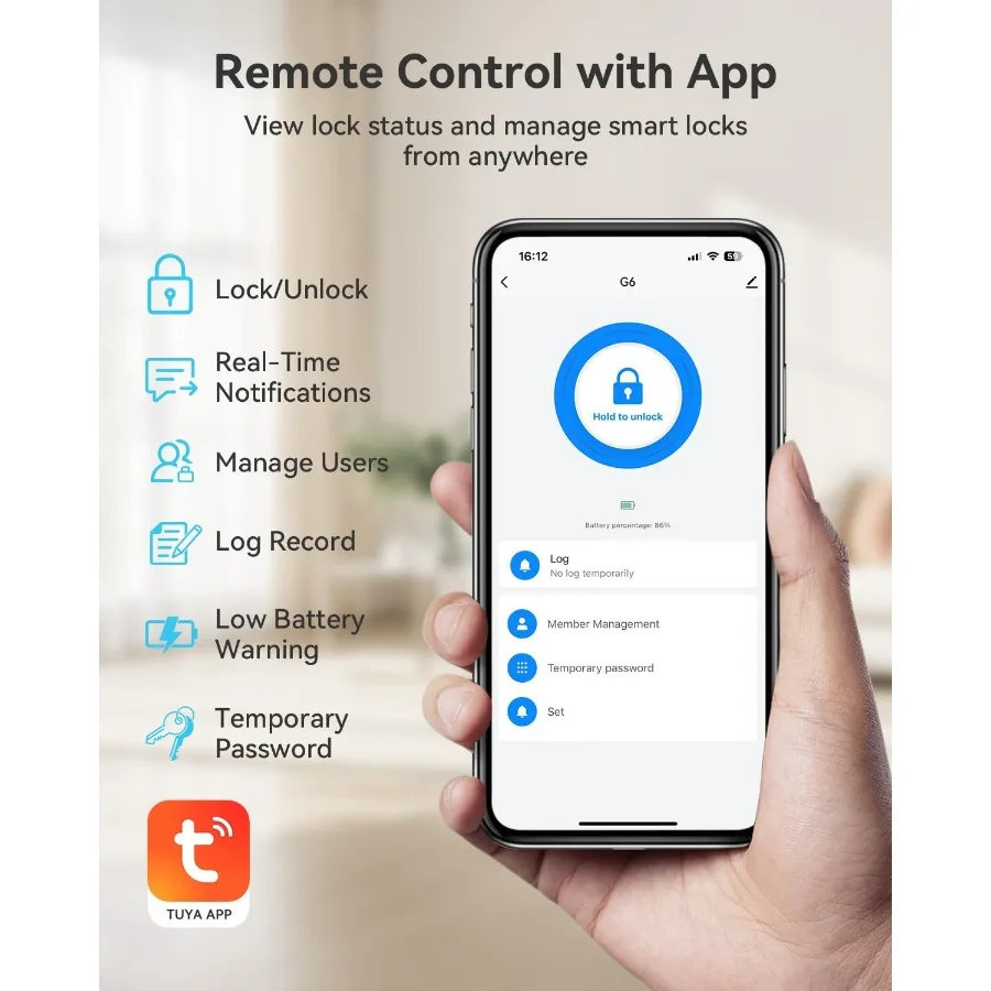 أقفال ذكية ببصمة الإصبع G6 للباب الأمامي مع دخول بدون مفتاح 6 في 1 مدمج واي فاي ذكي ديدبولت يتميز بلوحة مفاتيح تعمل باللمس أ
