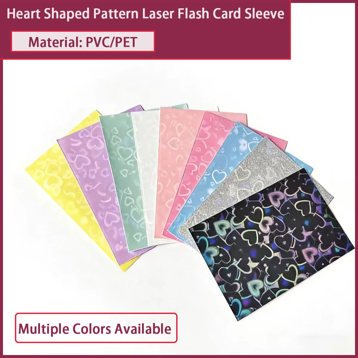 heart-shaped pattern laser flash card sleeve/photo clip/holographic foil protective film 61*91mm