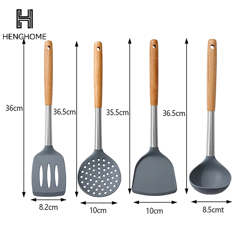 Silicone Cooking Utensil Set Heat Resistant Non Stick Cookware Spatula Shovel Kitchenware Measuring Spoons Baking Tool Set