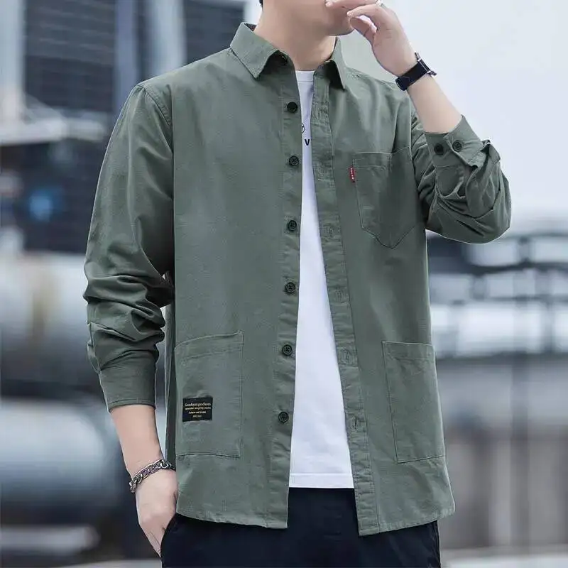 

High Quality Men's 100% Cotton Jacket Shirt 2026 Spring Loose Long Sleeve Trendy Top Outerwear For Spring & Autumn