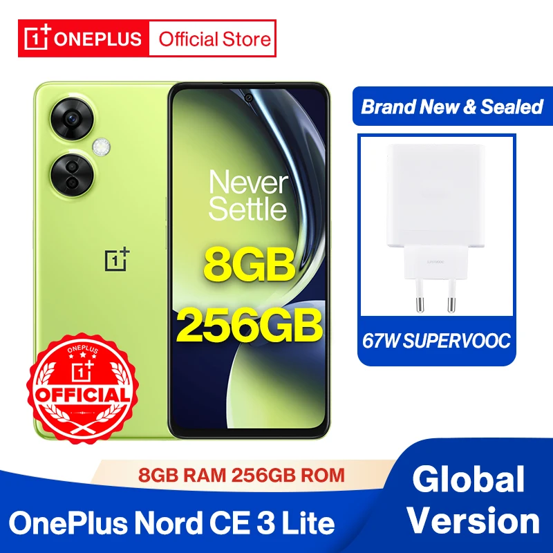 الإصدار العالمي من كاميرا OnePlus Nord CE 3 Lite 5G 8GB 256GB 108MP SUPERVOOC 67W Charge بطارية 5000mAh NFC