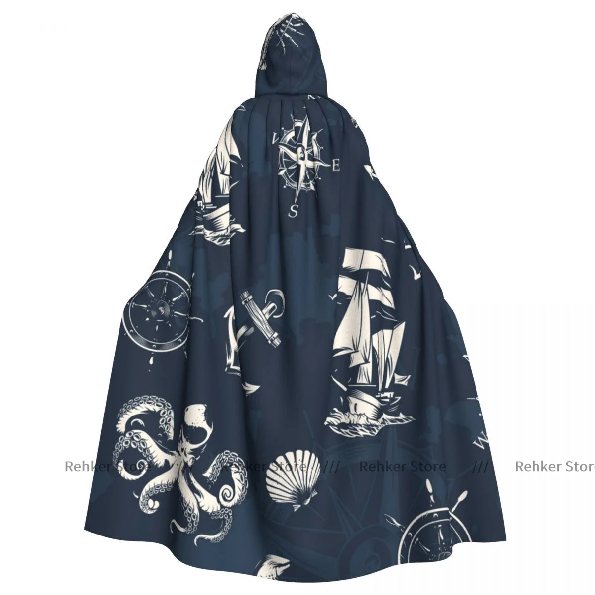 Ocean Ship Anchor And Octopus Cloak Hooded Cosplay Costume Halloween Adult Long Party Cape