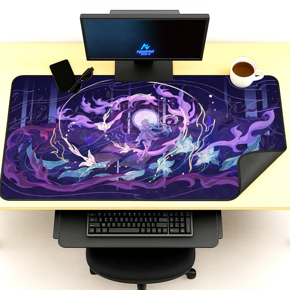 Fantasy Desk Mat Deskmat Playmat Purple Giant Swirl Ethereal Floral 140x60 Anime Style Keyboard Mat Mousemat Desk Accessories