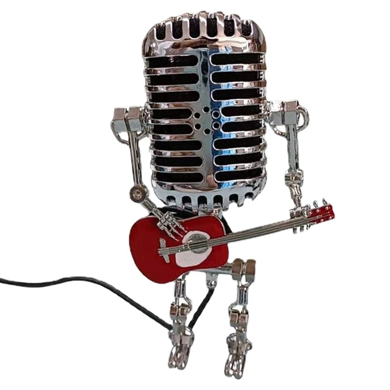 

Microphone Lamp - Lamp Head Vintage Metal Microphone Robot Desk Lamp Retro Style Household Ornaments Durable Red & Silver