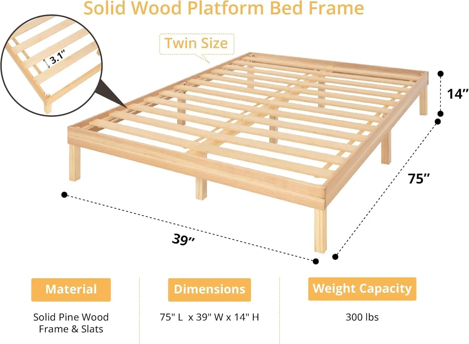 Plataforma de madeira japonesa cama, cama japonesa, sem box spring, 9 polegadas